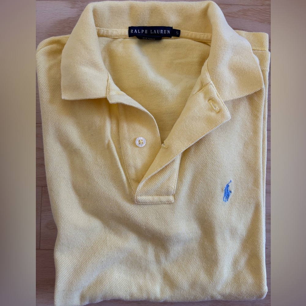 Ralph Lauren Yellow V-Neck Short-Sleeve Polo with Blue Pony